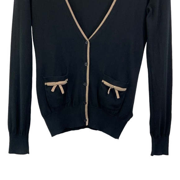 H&M Black & Tan Cardigan Deep V Button Down Sweater Top Size Small D13 - Picture 3 of 5